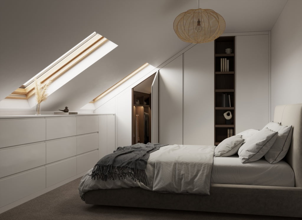 Schlafzimmer, Flur, Dachschräge, Büro – Einbauschränke, wo Sie sie brauchen
Einbauschränke sind überall dort sinnvoll, wo herkömmliche Möbel an ihre Grenzen stoßen. Im Schlafzimmer lassen sich ganze Wände zur Schrankfläche machen, ohne dass der Raum überladen wirkt. Im Flur verbinden wir Garderobe, Schuhschrank, Sitzbank und Stauraum zu einem klaren, durchgängigen Möbel. Unter Dachschrägen entsteht Stauraum für Dinge, die sonst keinen festen Platz haben, und im Homeoffice oder Büro helfen Einbauschränke dabei, Technik, Unterlagen und Materialien unsichtbar und doch gut zugänglich zu organisieren. Jede Lösung ist dabei auf den jeweiligen Raum zugeschnitten – in Abmessung, Innenleben und Optik.
