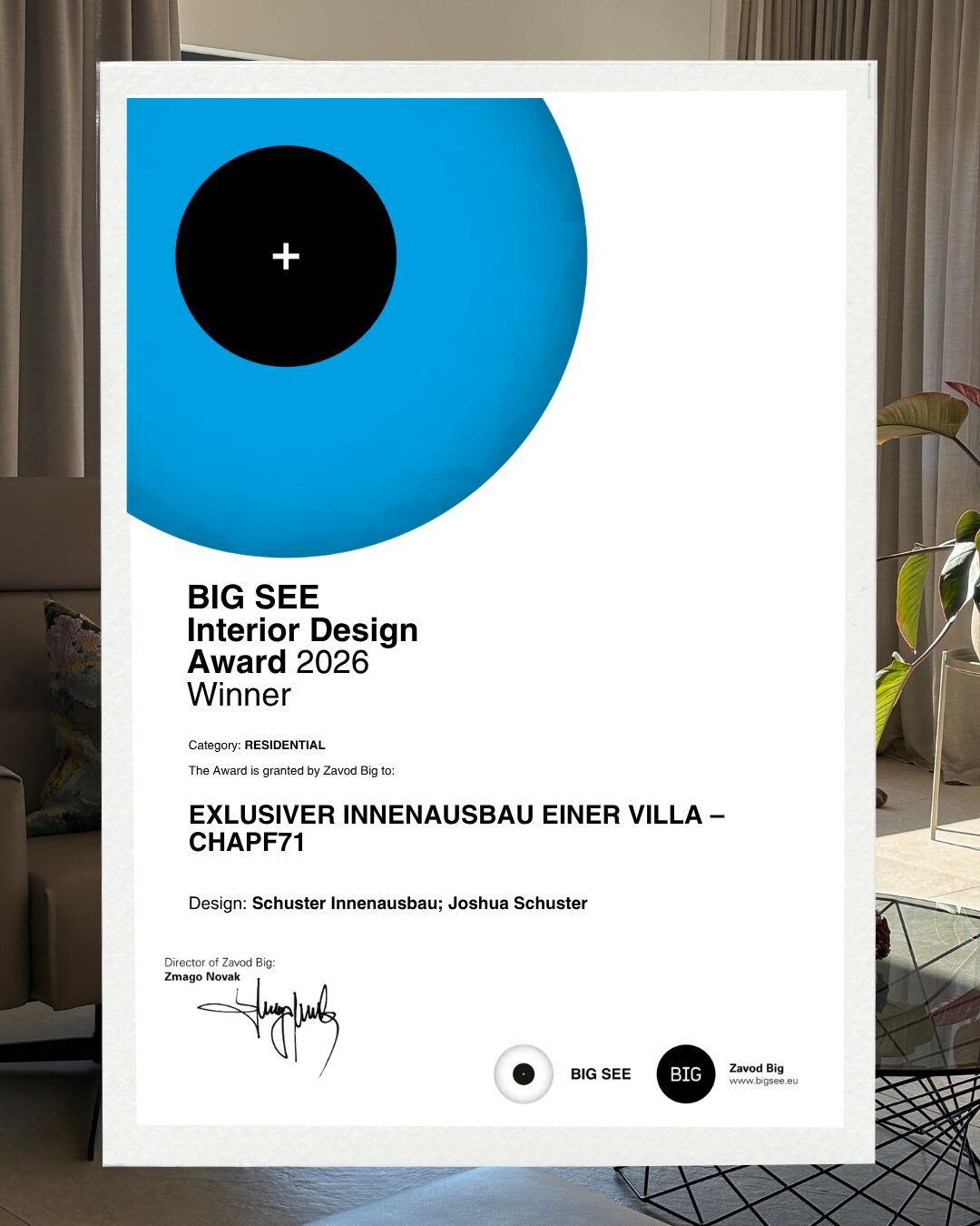 BIG SEE Interior Design Award 2026 – Auszeichnung für Schuster Innenausbau